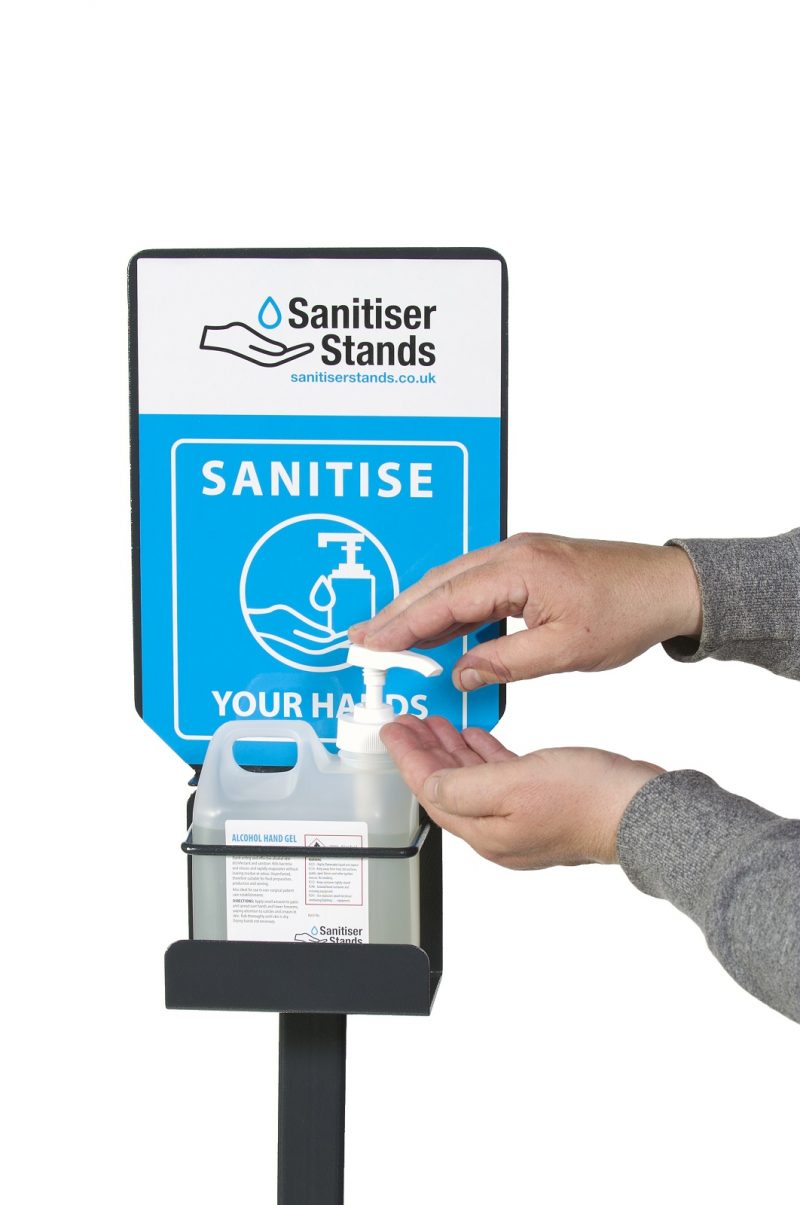 1 Litre Cradle Hand Sanitiser Stand - Action Shot