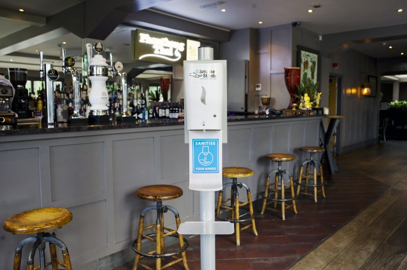 Automatic Hand Sanitiser Stand - Bar Location Shot