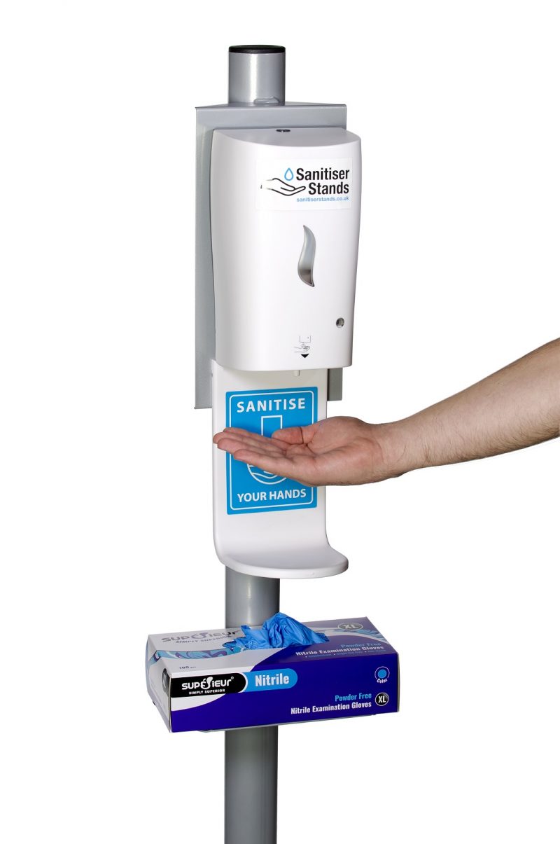 Automatic Hand Sanitiser Stand - Close up Action shot